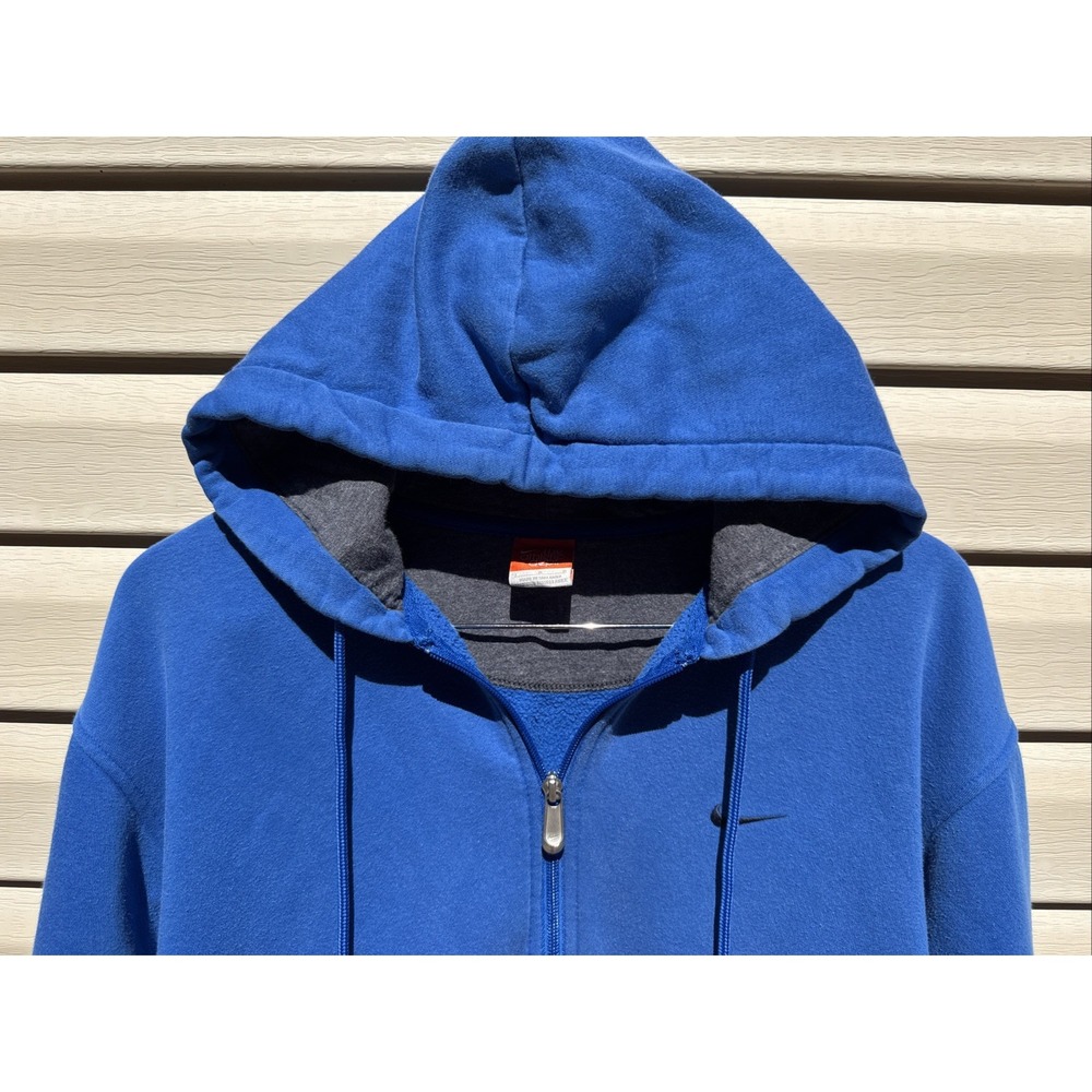 Vintage Orange Tag Nike Side Swoosh Check Zip Up Hoodie Sweatshirt Size L Blue